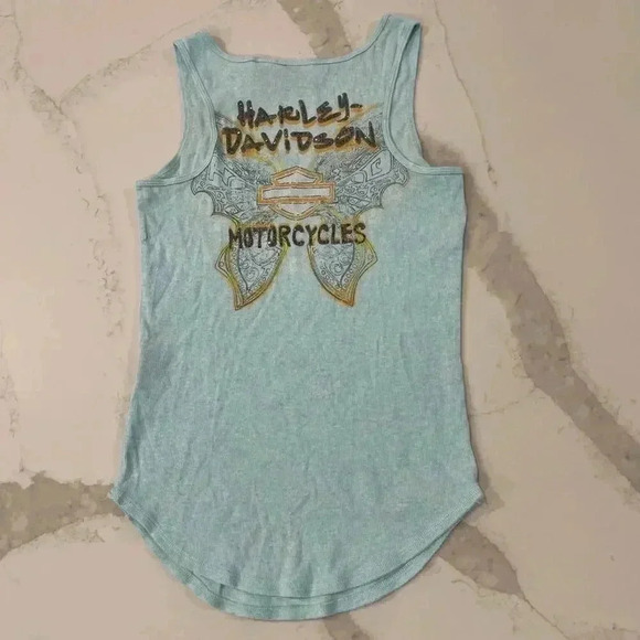 Vintage Harley Davidson y2k Graphic Butterfly Sequins 2000s TankTop Women Medium - Picture 4 of 5